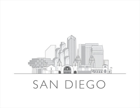 San Diego skyline cityscape vector illustration