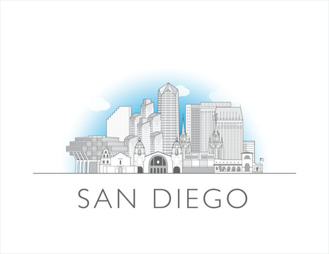 San Diego skyline cityscape vector illustration