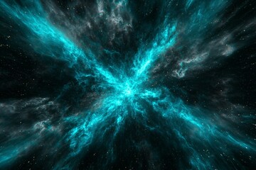 Aufkleber - A burst of turquoise particles radiates outward, creating glowing trails and a sense of energy. This dynamic display captivates with its cosmic allure and imaginative depth.