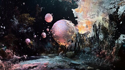 Wall Mural - abstract space landscape with floating planets