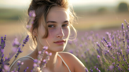 Wall Mural - Woman French Lavender Field