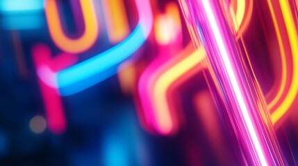 Poster - Intense glowing neon lights twist and turn into abstract forms, illuminating the surrounding area with vibrant colors and enhancing the energetic atmosphere of the night