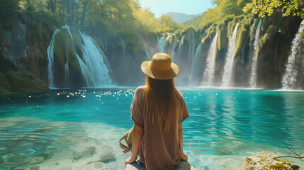 Poster - Woman Croatian Plitvice Lakes Styl