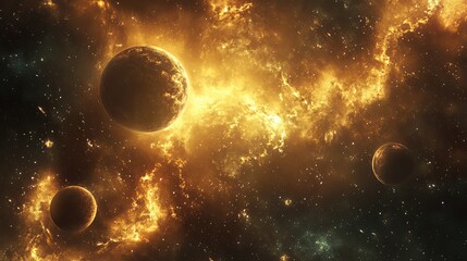 Wall Mural - cosmic nebula with planets
