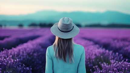 Wall Mural - Woman French Lavender Field