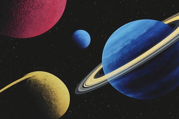 Colorful Planets in Space,  A Celestial Art Illustration