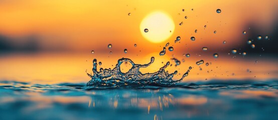 Wall Mural - Water Drop Splash at Sunset