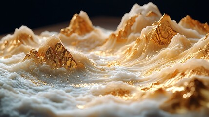 Wall Mural - Abstract mountain range with golden peaks and white waves.