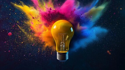 Seeing a glowing light bulb in an artistic setting creates a brilliant display of color