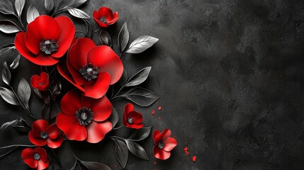 Wall Mural - In a delicate stucco arrangement, poppy petals flutter.