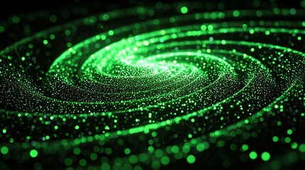 Fototapete - stunning display of green particles intertwined in a spiraling motion, creating an enchanting effect reminiscent of a galaxy, full of depth and vibrant energy in the cosmos.