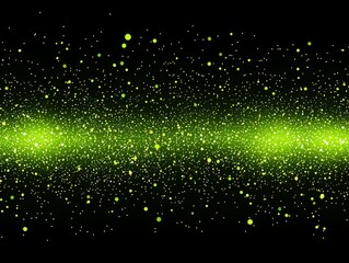 Fototapete - In a captivating display, vibrant green particles float effortlessly, creating a luminous trail against the contrasting dark background, evoking a sense of wonder and tranquility.