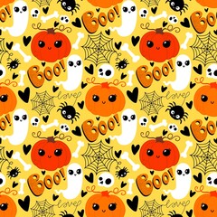 Halloween cute pumpkins seamless monsters pattern for wrapping paper and fabric