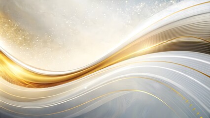 Wall Mural - abstract white wave with golden glow on gray background for desktop design