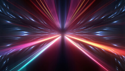 Poster - Dark abstract background. Empty neon stage with rays.