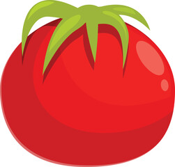 Poster - Cartoon illustration of a red tomato with a green sepal still attached to the top