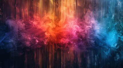 Wall Mural - Abstract Colorful Smoke On Wooden Background