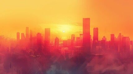 Wall Mural - Cityscape Silhouette with Sunset Sky - Abstract Urban Background