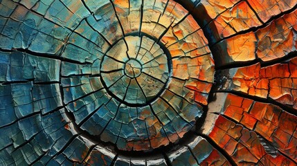 Wall Mural - Cracked Paint Texture, Abstract Blue and Orange Background