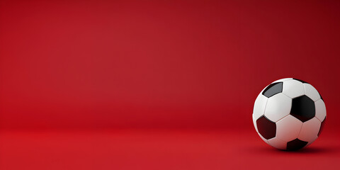 Soccer ball icon web banner. Soccer ball icon isolated on red background with copy space.