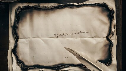 Top view of burned empty writing paper sheet