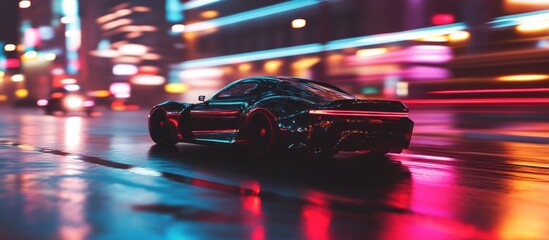 Wall Mural - Night City Lights and a Speeding Sports Car