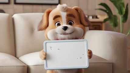 Wall Mural - 3D Cute Dog Holding with Blank Whiteboard