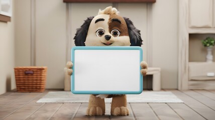 Wall Mural - 3D Cute Dog Holding with Blank Whiteboard