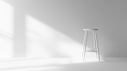 White bar stool presented on a neutral backdrop Minimalist design concept Monochrome 3D rendering