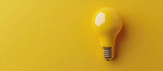 Isolated yellow light bulb representing an idea concept created as a 3D illustration with a flat lay perspective