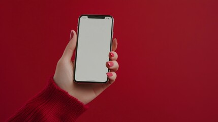 Wall Mural - Woman's hand holding a cell phone, one hand showing