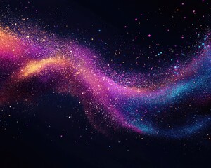 Poster - Vibrant swirl of colorful particles creates a dust effect against a dark background showcasing a dynamic burst of powder Represents concepts of motion sparkles flame and illumination