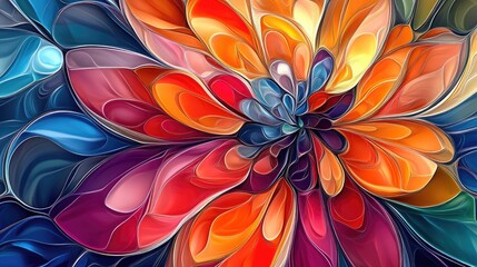 Poster - Vibrant Abstract Flower Design Contemporary art suitable for stained glass tiles mosaics ceramics notebook covers phone cases postcards and wallpapers Ideal for various creative projects