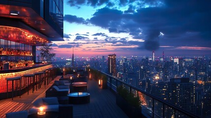 Wall Mural - Stylish rooftop bar building design displayed in breathtaking architectural images