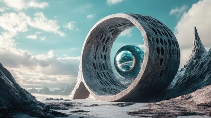 Wall Mural - Surreal composition featuring a unique structure and sphere