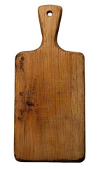 A rustic wooden cutting board, perfect for food preparation and kitchen decor with a natural finish and sturdy design.