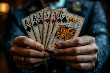 Poster - A group of friends dressed as a deck of cards, each one a different suit and number. Concept of group costumes and card-themed fun.