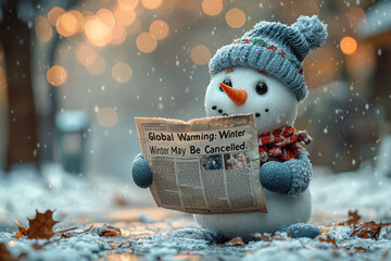 Poster - A snowman reading a newspaper with the headline 