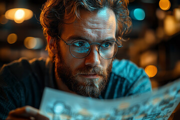 Poster - a researcher analyzing results after years of study, feeling the satisfaction of discovery. concept 