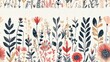 © NeuralNiche - Modern boho geometric floral quilt style seamless border pattern featuring a shabby chic Scandinavian repeat trim edge background with a linen banner effect