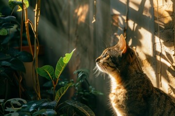 A scared cat sniffs an unfamiliar apartment