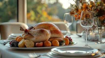 Wall Mural - Thanksgiving turkey on table in restaurant