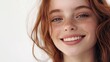 © Ace64 Studio - Portrait of a young happy woman smiling on white background.