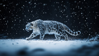 Wall Mural - Snow leopard, white leopard in snow mountains, white snow leopard walking