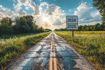Poster - a road sign at a crossroads, one arrow pointing to 