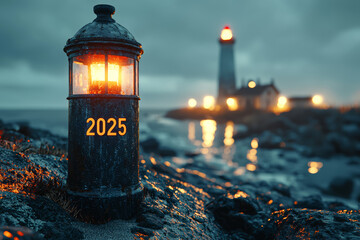 Poster - A lighthouse beam illuminating 