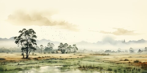 Poster - Tranquil watercolor landscape