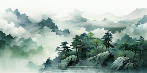 Sticker - Misty mountain landscape