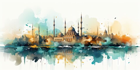 Wall Mural - Watercolor cityscape of mosque