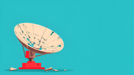 Broken Satellite Dish on Blue Background - Digital Illustration